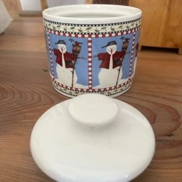 Sakura Snowmen Creamer & Sugar Bowl Set Debbie Mumm Winter Vintage Christmas - Picture 3 of 8